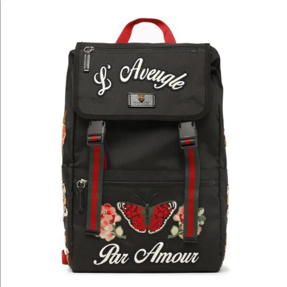 New Gucci L’aveugle par Amour Backpack Techno Canvas Leather Black - Picture 1 of 13